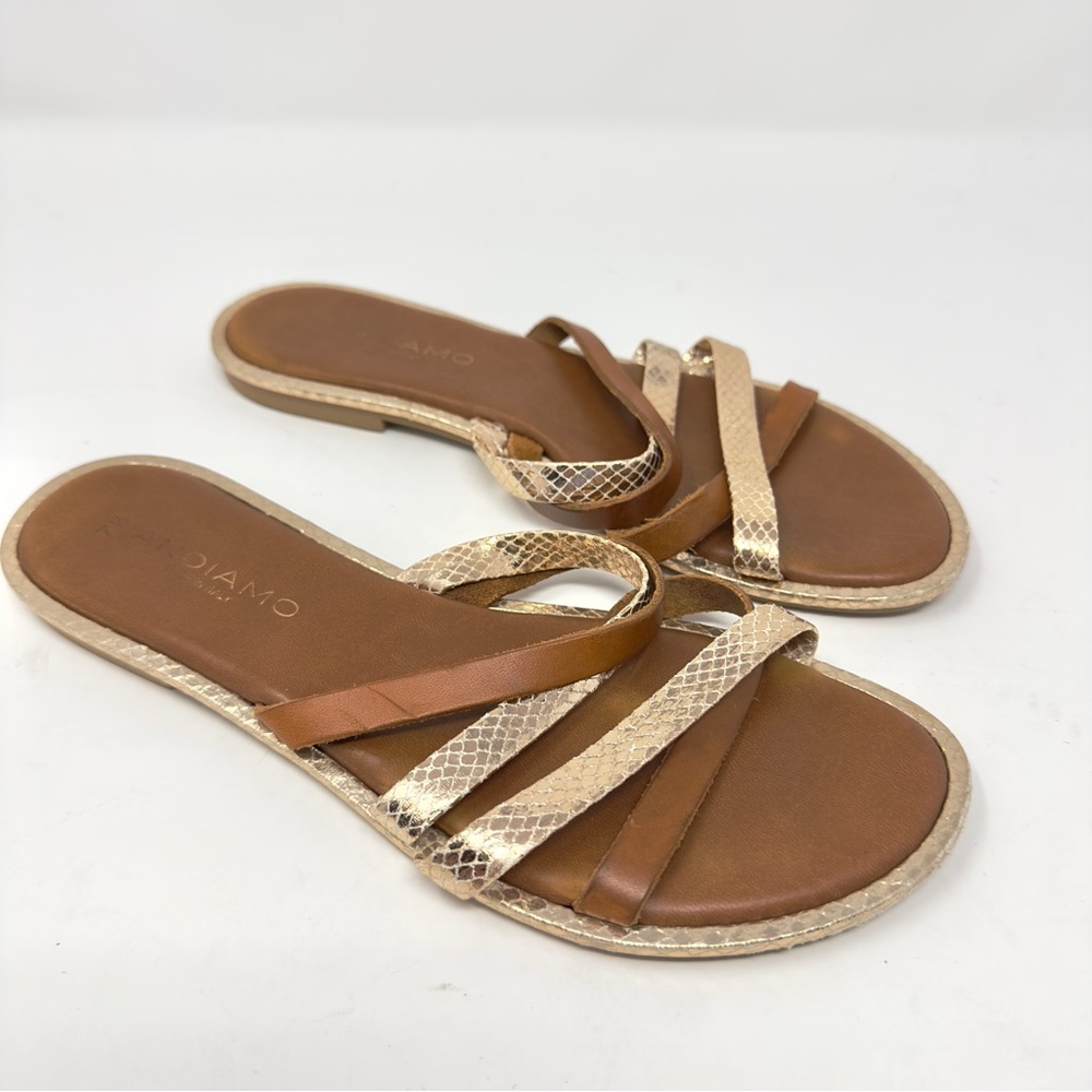Andiamo Made in Italy Brown and Gold Sandals with metallic Straps size 7.5